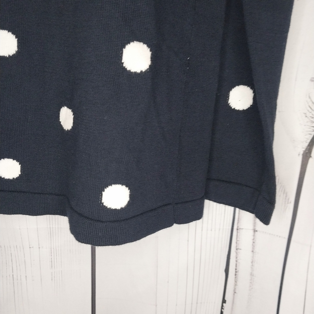 Tommy Hilfiger Dark Blue and White Polka Dot Preppy V-Neck Women's Sweater - Picture 2 of 7